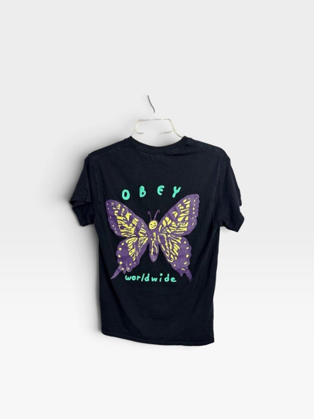 Obey worldwide small graphic butterfly tee neon retro funky skater streetwear